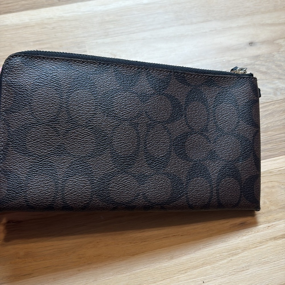 Coach Dark Brown Leather Dual Zip Wallet - Picture 6 of 11